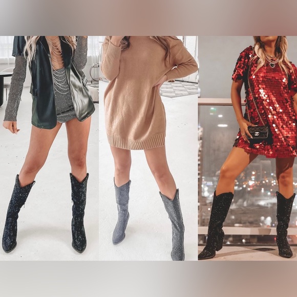 NEW Silver Knee High Western Style Bedazzled Cowboy Boots - Picture 10 of 15